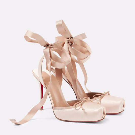 Women's Back Air Stiletto Sandals Square Headband Butterfly Wedding Party Ballet High Heels 2025 Summer New Style