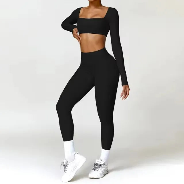 Conjunto deportivo de 2 piezas para mujer, de secado rápido, para gimnasio, chándal para correr, entrenamiento, camiseta deportiva de manga larga, ropa de yoga