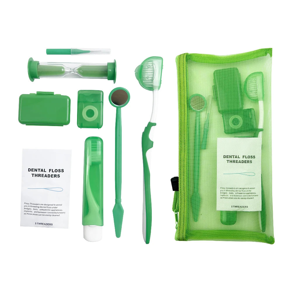 Juego de 8 kits de ortodoncia para dientes, herramienta de blanqueamiento para el cuidado bucal, cera para cepillado interdental, hilo dental, cepillo de dientes, juego de limpieza.