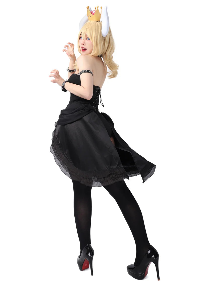 WENAM Bowsette Cosplay Costume Black Gothic Dress for Halloween Bowsette Princess Bowser Cosplay Costume Dress Sexy Short Black
