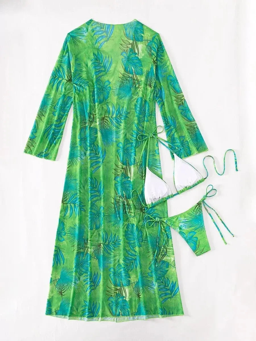 Bikini de tres piezas con tiras triangulares 2025 para mujer, traje de baño tipo kimono, ropa de baño sexy para mujer, traje de baño para playa