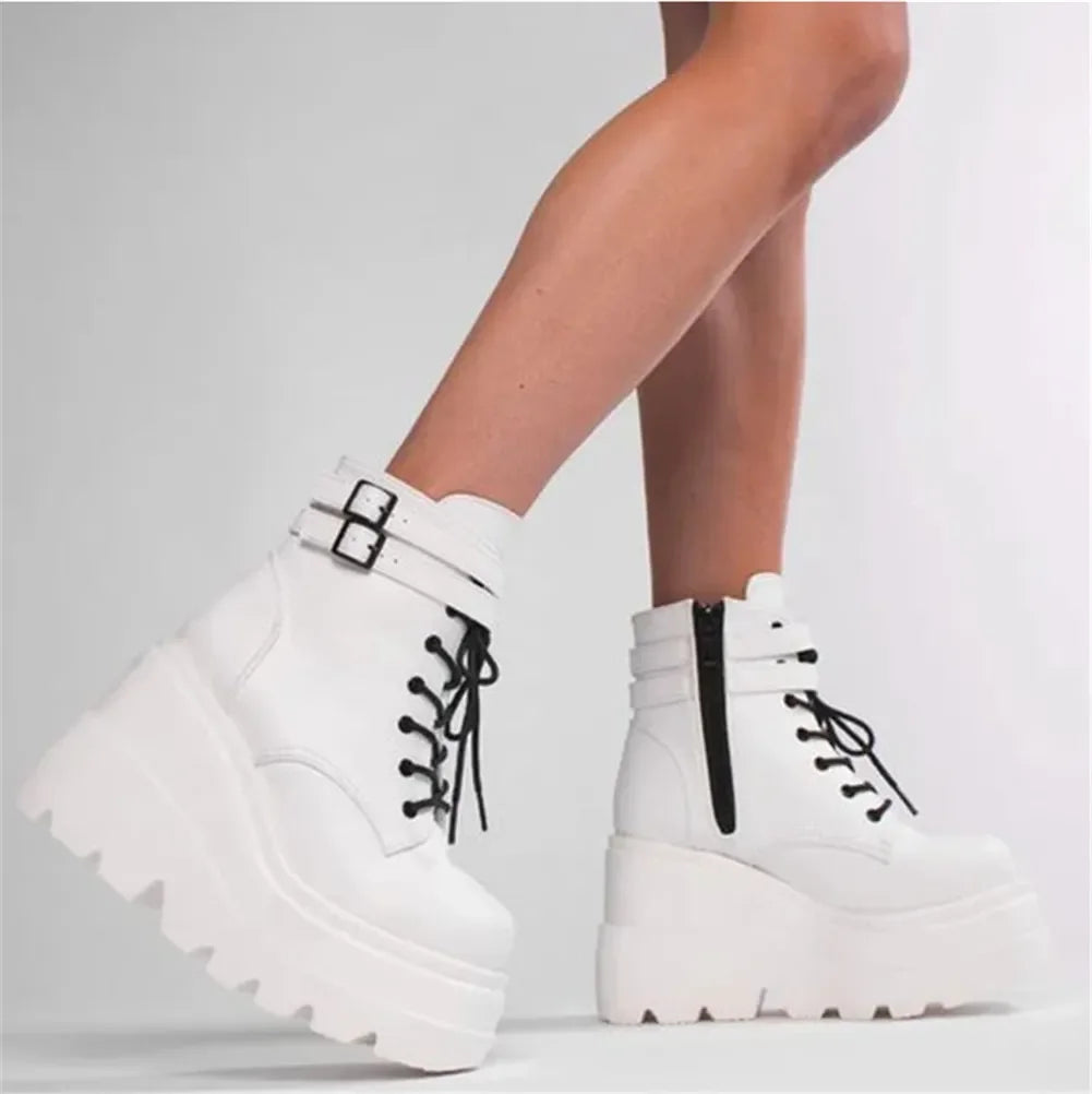 Brand Design  Big Sizes  Platform High Heels Cosplay Fashionable Autumn Winter Wedges Shoes Ankle Boots Women Booties 2024