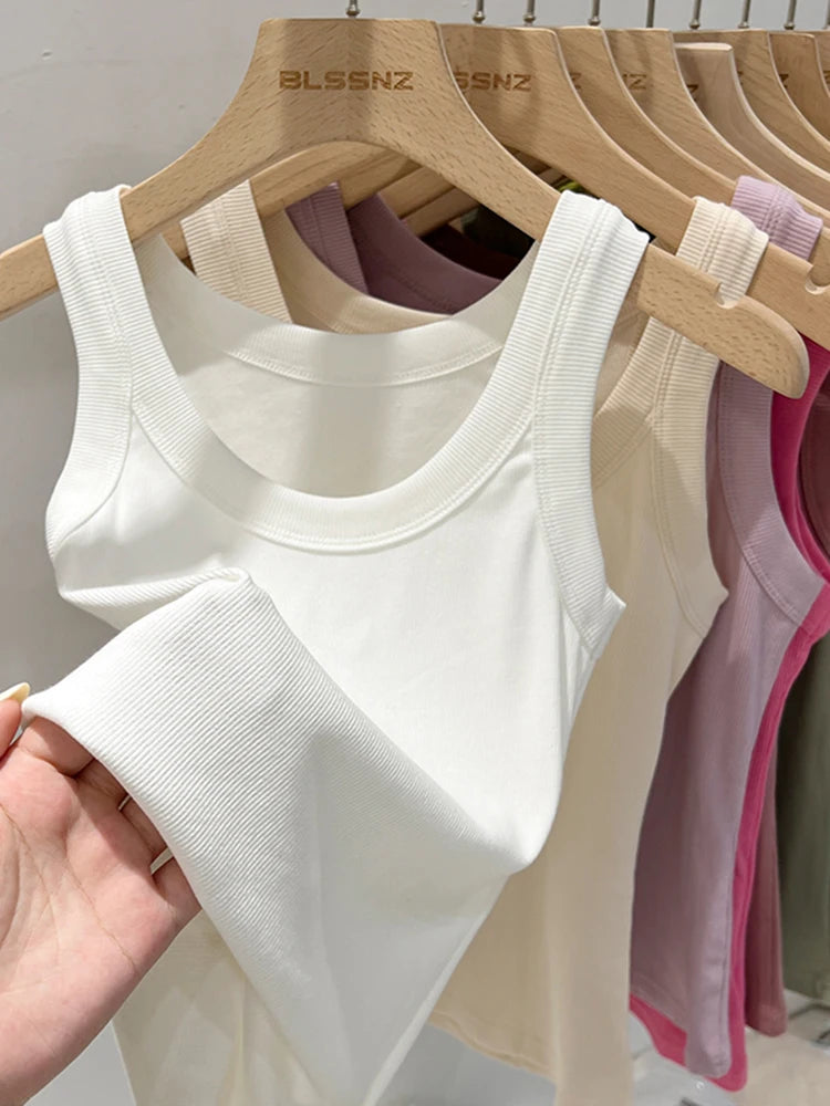 Zjaiss - Camisola de tirantes acanalada con cuello redondo para mujer, básica, elástica, de verano 2025