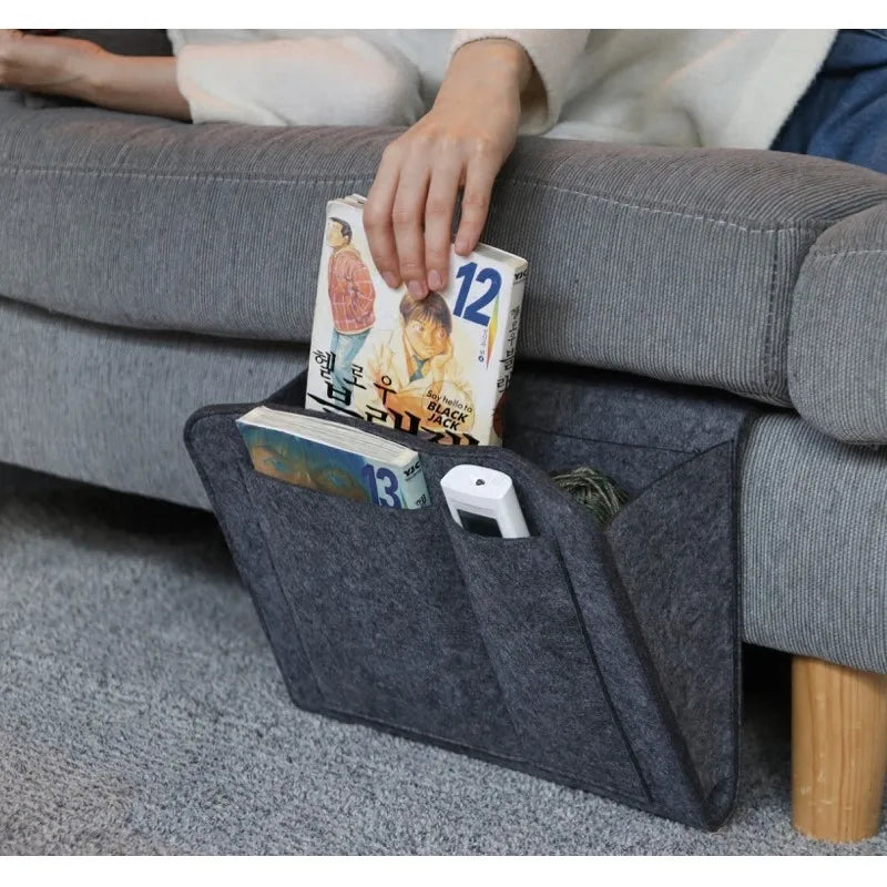 Bolsa de almacenamiento de fieltro para colgar en el dormitorio, cama, sofá, alfombra, para guardar CD, revistas, papelería, teléfonos móviles y artículos diversos.