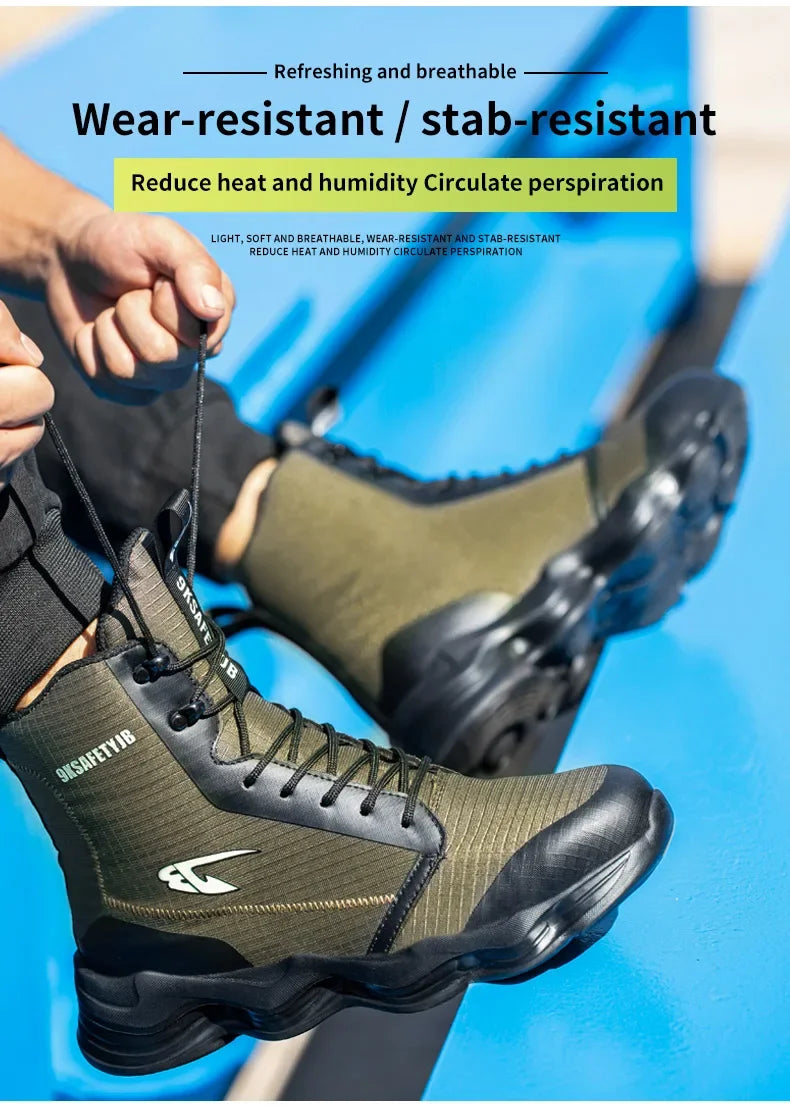 2024 Nuevos zapatos de seguridad para hombre, botas altas de trabajo, zapatillas de trabajo con puntera de acero, botas de trabajo antigolpes y a prueba de pinchazos, zapatos indestructibles