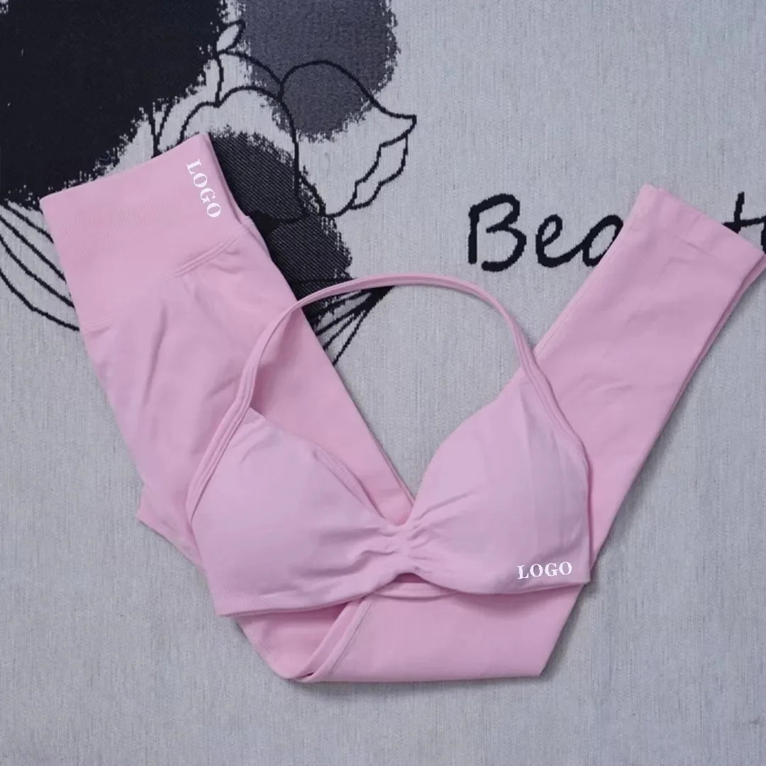 Conjunto de 2 piezas de yoga para mujer, leggings de cintura alta sin costuras, sujetador deportivo, ropa de entrenamiento, ropa deportiva para correr