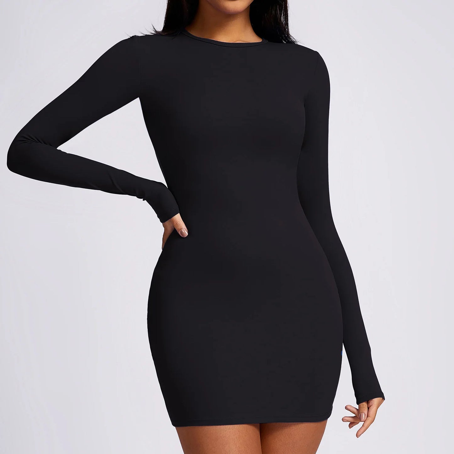 Nuevo conjunto de yoga y fitness para mujer, mono deportivo para entrenamiento, mono de manga larga, vestido sexy con cuello halter, falda ajustada