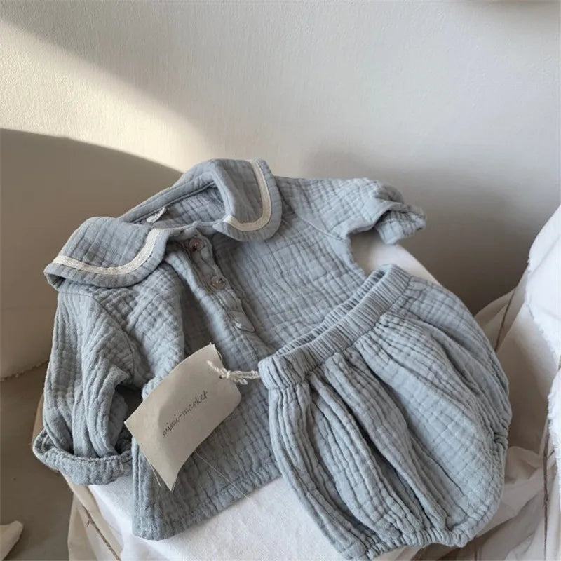 Conjuntos de ropa para bebé de 0 a 3 años, algodón orgánico, diseño azul marino, camisetas y pantalones bombachos, conjunto de 2 piezas, disfraz para bebé.
