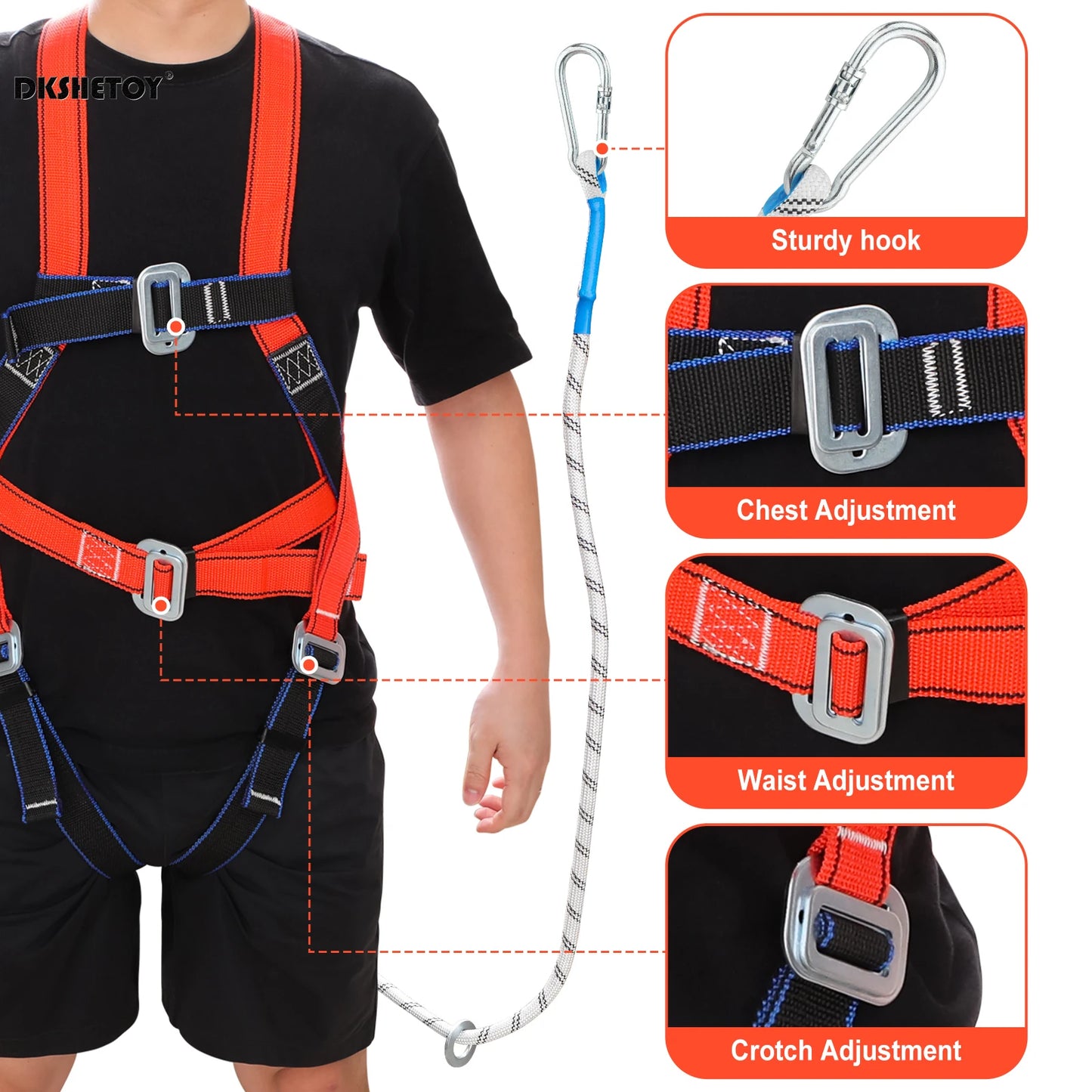 Arneses de seguridad profesionales con protección contra caídas, material de fibra de polipropileno duradero para senderismo, camping y aventuras.