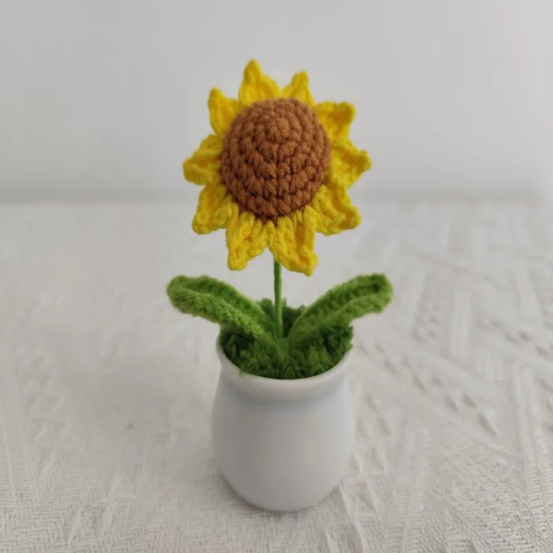 Hilo hecho a mano, ganchos, flores, girasoles, plantas en macetas, decoración del hogar, decoraciones de boda, regalos navideños