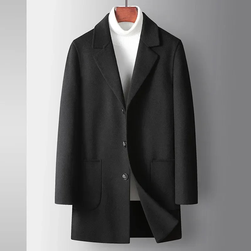 Brand Top Quality Double-Sided Woolen Men's Coat Autumn Winter Business Casual 71.8% Wool Male Medium Long Hommnre Coat
