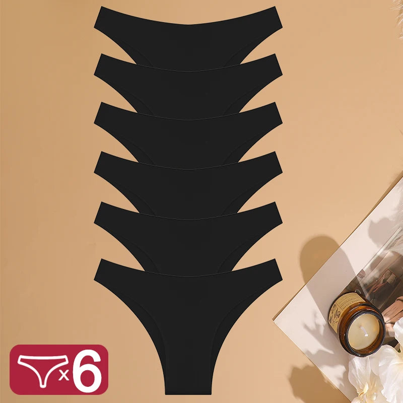 Conjunto de 6 bragas de cintura baja de talla grande, sin costuras, de seda helada, ropa interior sexy para chica, bragas de algodón con entrepierna, pantalones brasileños transpirables.