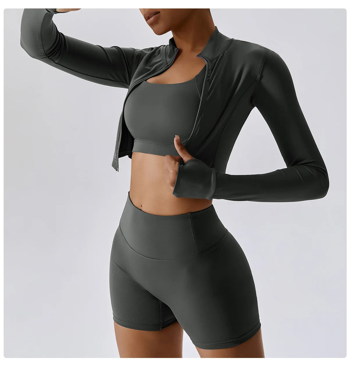 Conjunto de yoga de 3 piezas para mujer, conjuntos de entrenamiento, ropa deportiva para gimnasio, ropa deportiva con cremallera, leggings de manga larga y cintura alta, trajes deportivos, traje de yoga