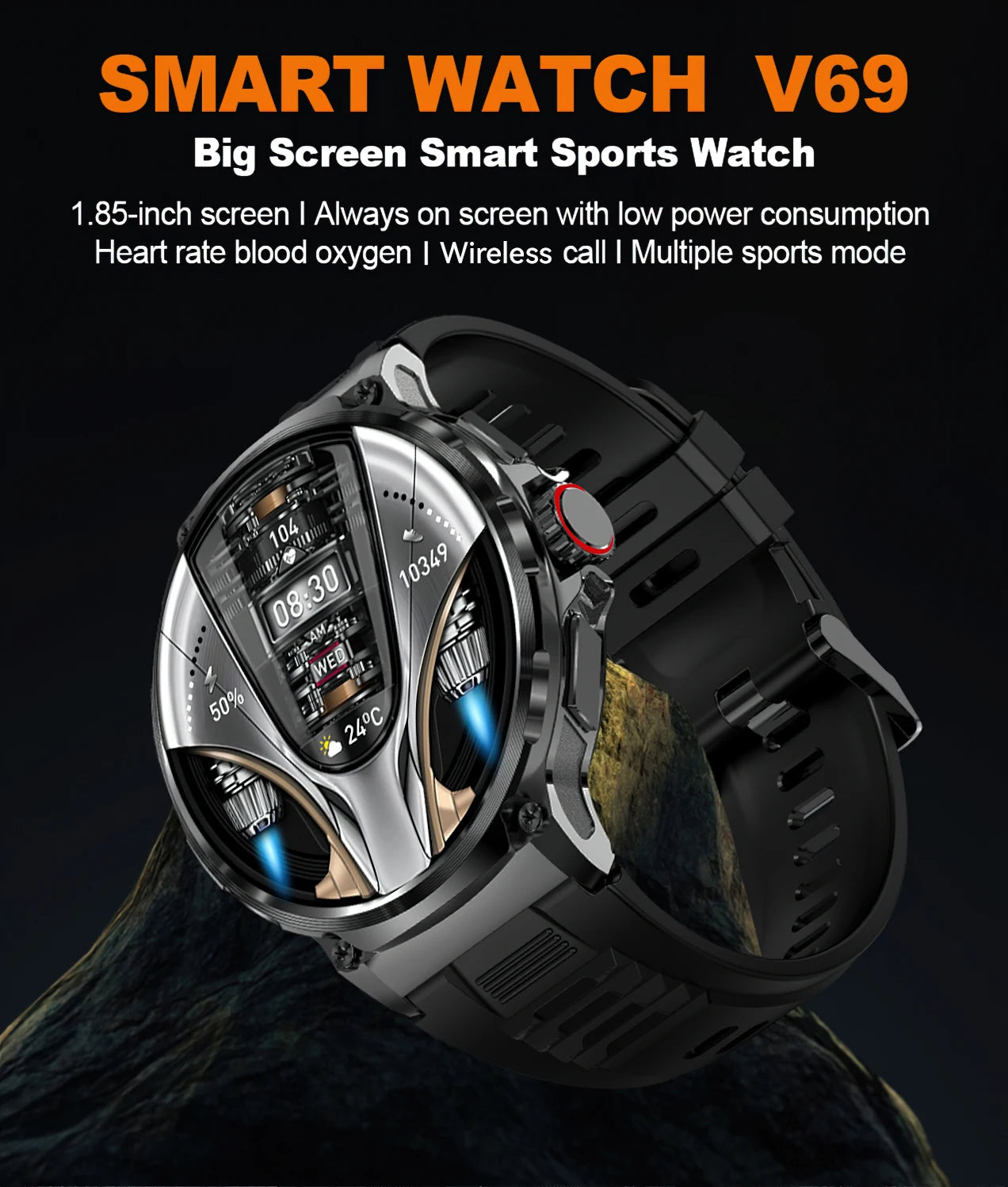Reloj inteligente Ultra HD de 1,85 pulgadas para hombre, con GPS, pulsera deportiva para exteriores, batería grande de 710 mAh, reloj de seguimiento de actividad física para Android e iOS.