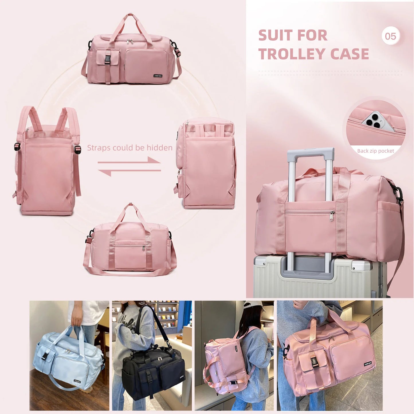 Bolsa deportiva de gimnasio, bolsa de viaje seca y húmeda para mujer, para natación, hombro, bandolera, fitness, viajes al aire libre, bolsa de viaje de fin de semana, bolsa de lona