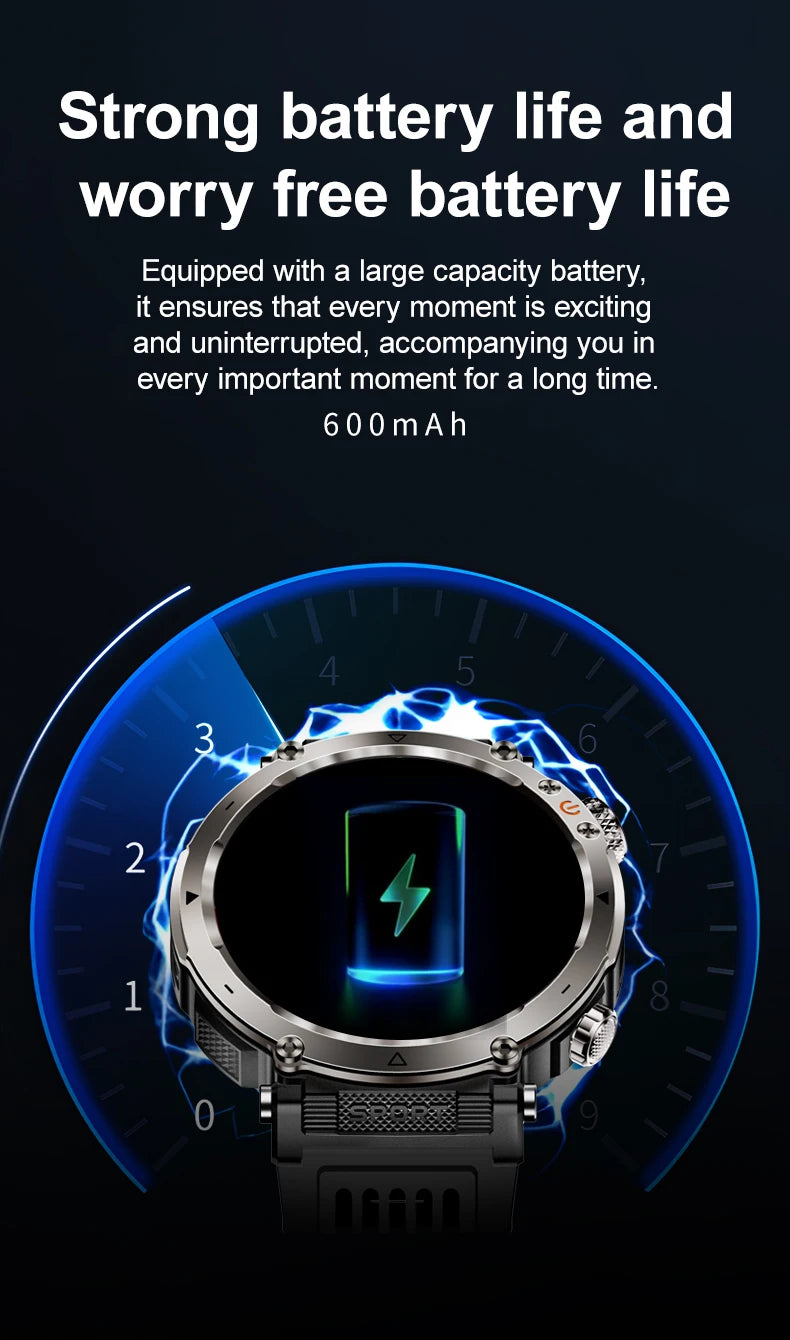 Reloj inteligente para hombre, nuevo, con batería de 600 mAh, control de la temperatura, el oxígeno en sangre, la salud, brújula, IP68, resistente al agua, linterna LED