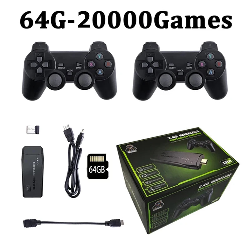 Consola de videojuegos 2.4G con doble mando inalámbrico, 4K, 20.000 juegos, 64 GB, retro, ideal para regalo de Navidad infantil.