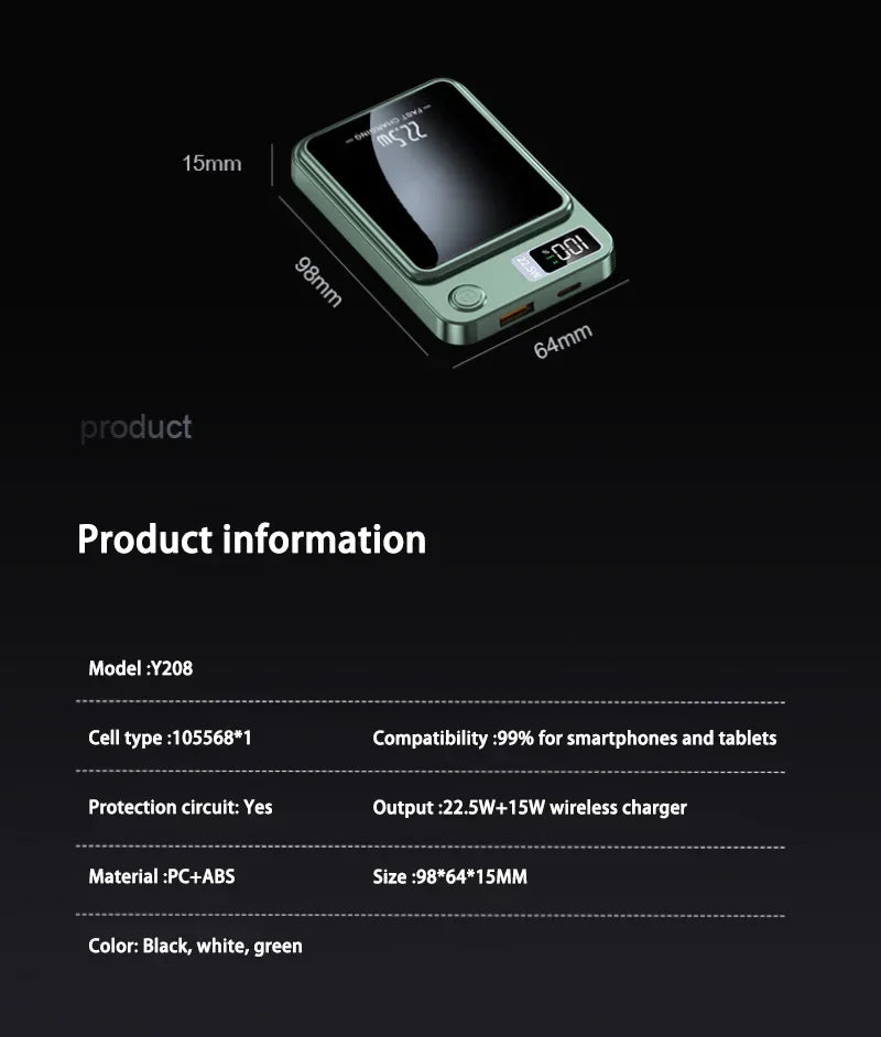 Banco de energía magnético inalámbrico Xiaomi de 500.000 mAh y 22,5 W, carga ultrarrápida, batería externa portátil para iPhone y Samsung.