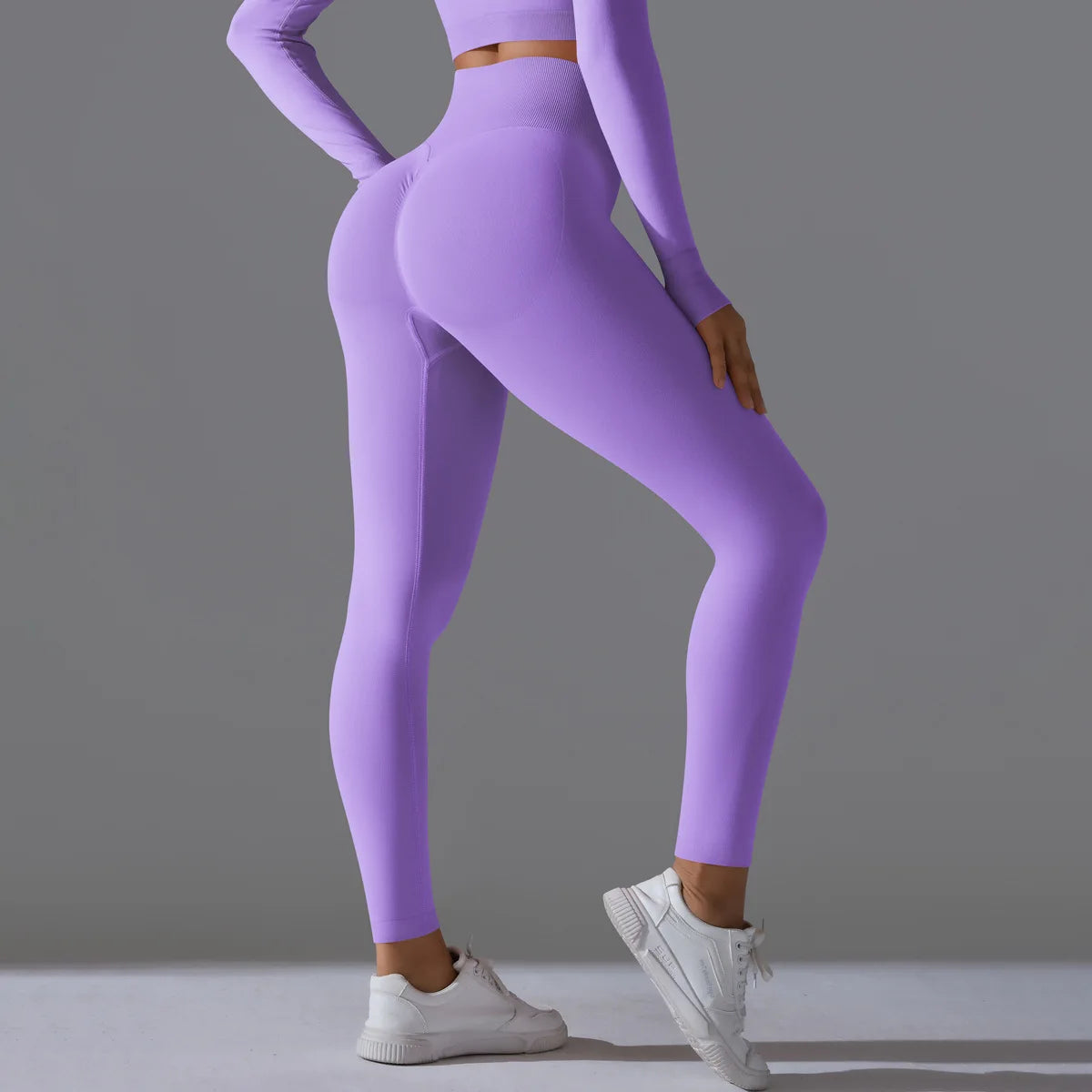 Leggings deportivos de yoga para mujer, sin costuras, cintura alta, elásticos, color sólido, para gimnasio, correr, secado rápido, realce y efecto moldeador.