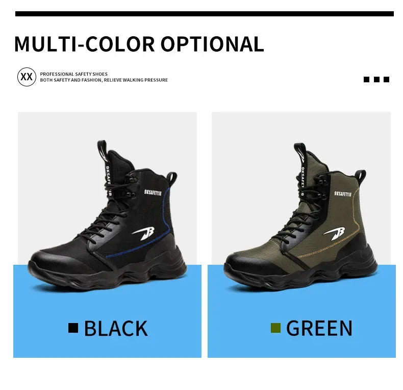 2024 Nuevos zapatos de seguridad para hombre, botas altas de trabajo, zapatillas de trabajo con puntera de acero, botas de trabajo antigolpes y a prueba de pinchazos, zapatos indestructibles