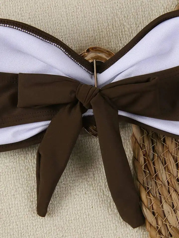 Conjuntos de bikini sin tirantes para mujer, traje de baño de dos piezas con efecto push up, bañadores sexys de color liso, ropa de playa sin espalda para mujer