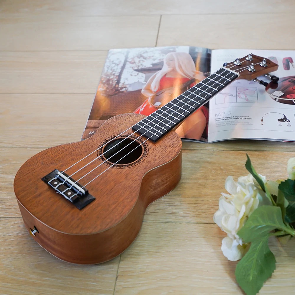 Kit de ukelele acústico de 21 pulgadas con bolsa, cuerdas y afinador, madera maciza, ideal para estudiantes y principiantes, regalo para niños.