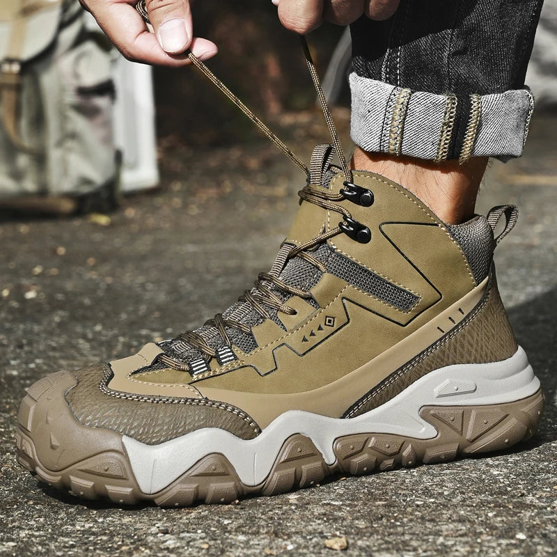 Retro Outdoor Motorcycle Boots Male Comfortable Leather Ankle Boots for Men New Trend Biker High Top Shoes Leisure Walk Botas