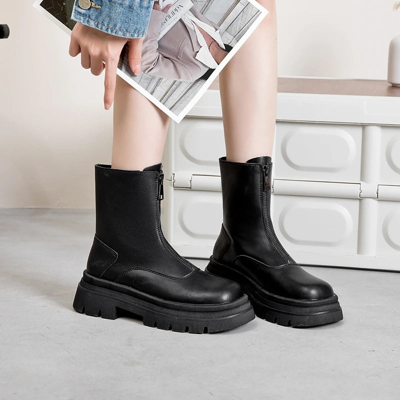 AIYUQI Women Chelsea Boots Genuine Leather 2025 New Warm Winter Boots Women Non Slip British Style Front Zipper Women Booties