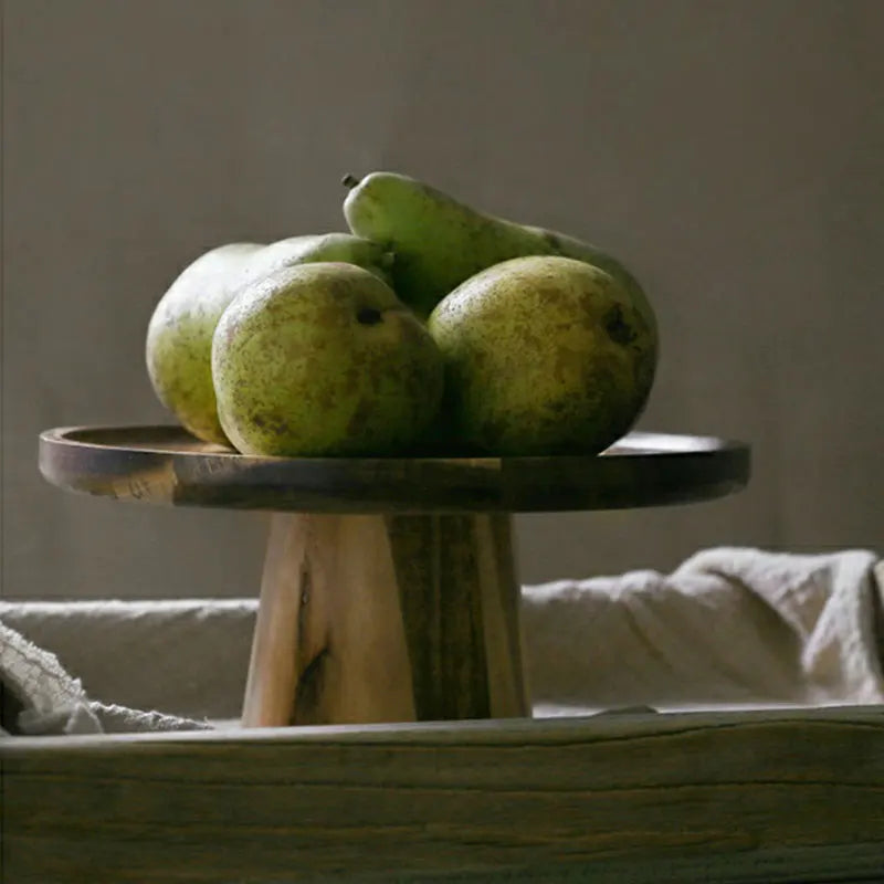 KEMORELA - Plato de madera alto para tartas, bandejas creativas para servir comida, bandeja de madera natural ecológica para postres, frutas y aperitivos, decoración del hogar