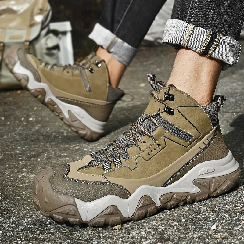 Retro Outdoor Motorcycle Boots Male Comfortable Leather Ankle Boots for Men New Trend Biker High Top Shoes Leisure Walk Botas