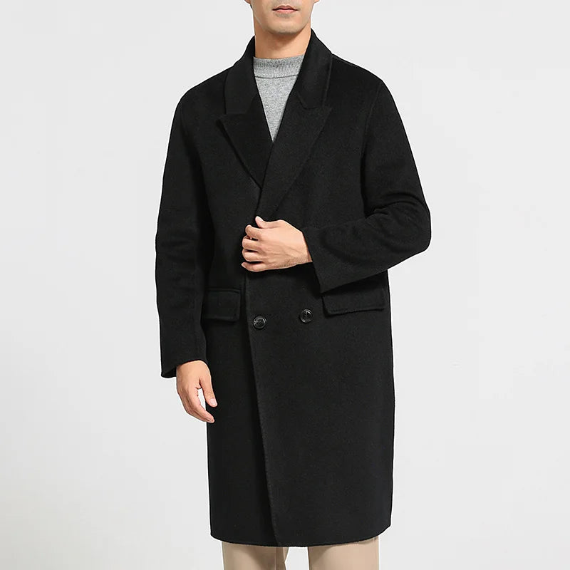 Autumn Winter New 100% Wool Double-sided Wool Coat Men's Korean Suit Collar Wide Fluffy Woolen Coat Simple and Luxurious