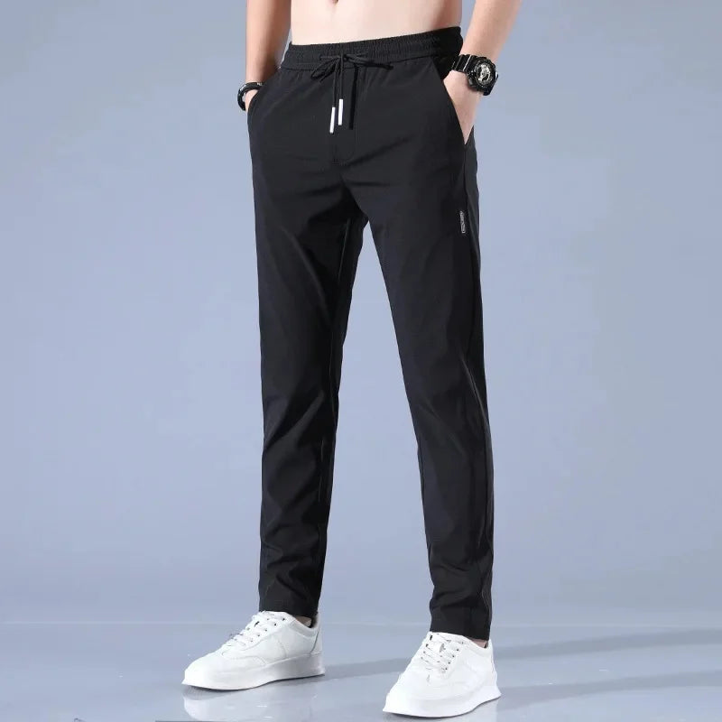 Pantalones casuales de negocios de verano para hombre, ajustados, de pierna recta, holgados, cómodos, de seda helada, transpirables