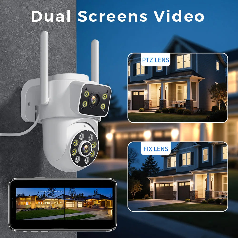 Cámara WiFi de 8 MP, PTZ, doble pantalla, seguimiento automático, visión nocturna, CCTV, cámara de seguridad para exteriores, IP de 4 MP, icsee