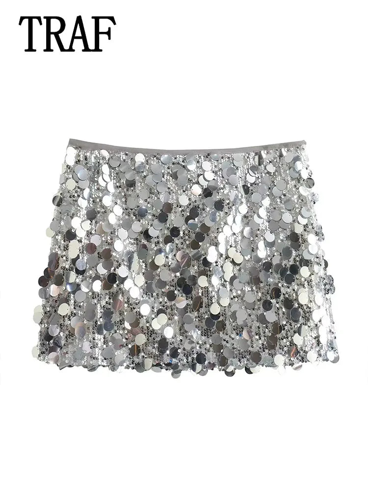 Minifalda sexy con lentejuelas, ropa sexy para mujer, estilo Y2k, metalizado plateado, ropa de calle, falda femenina, faldas de moda, falda