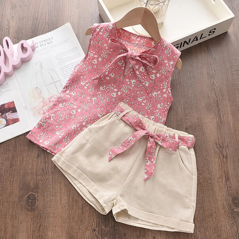 Ropa de verano para niñas pequeñas, chaleco sin mangas y pantalones cortos, conjunto de 2 piezas, disfraz de moda infantil, chándales para niños