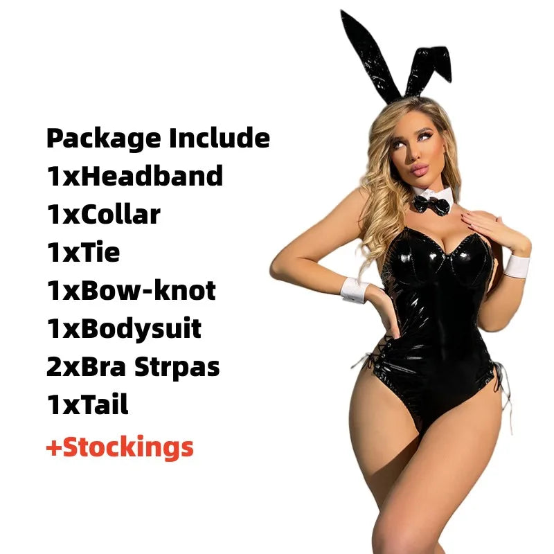 Mai Sakurajima Bunny Girl Costume Women Sexy Cosplay Lingerie PU Leather Bodysuit with Tie and Headband Suit Anime Outfit
