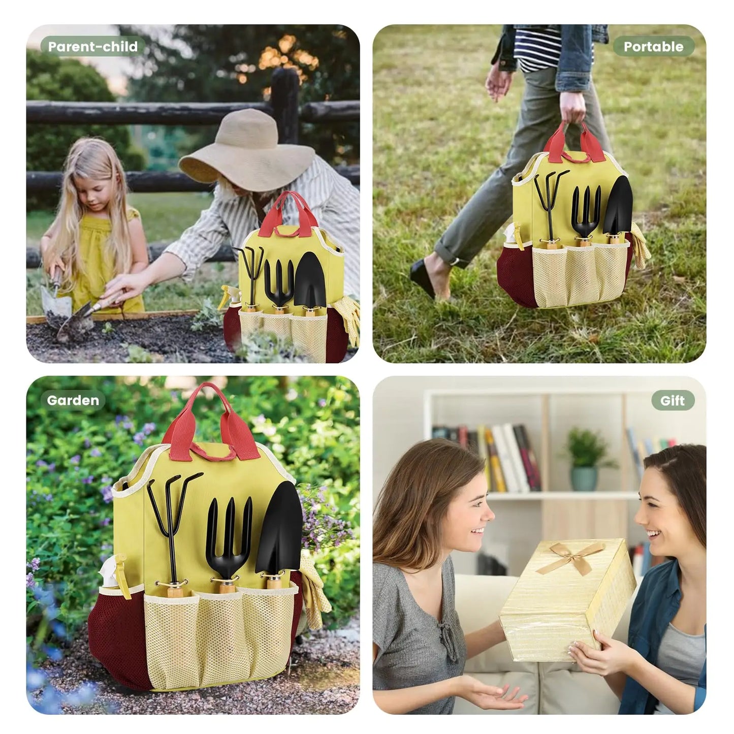 Juego completo de 10 herramientas de jardinería resistentes, con agarre de goma antideslizante, bolsa de almacenamiento, pala, tijeras y herramientas para exteriores.