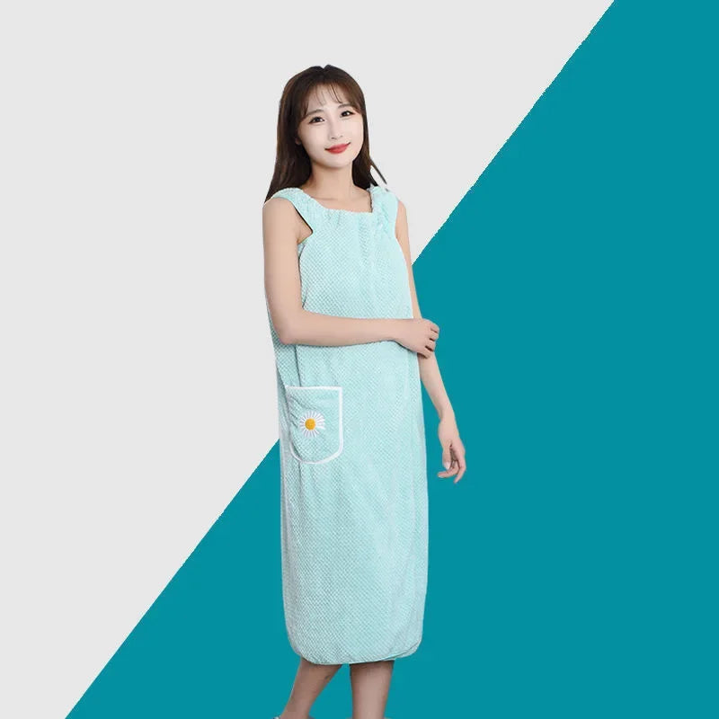 Toalla de baño para el hogar, para mujeres, usable, para adultos, absorbente de agua, poliéster, para cabello seco, falda, estilo largo, para baño, lavable, bata de baño