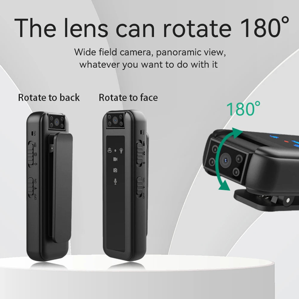 Mini cámara corporal portátil HD1080P, pequeña grabadora policial con visión nocturna infrarroja y clip trasero.