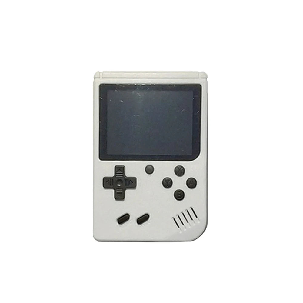 Una pequeña consola de juegos portátil para niños con juegos clásicos retro rojos con cientos de juegos que se pueden cargar y se pueden conectar al televisor.