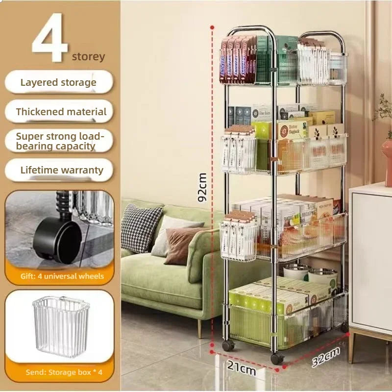 Estante móvil con ruedas, estante de almacenamiento multicapa, carrito para el hogar para refrigerios, cosméticos, artículos diversos, organizador de 2/3/4 niveles, carrito rodante