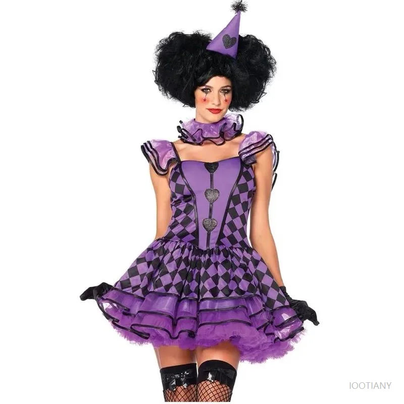 Halloween Carnival Performance Funny Naughty Purple Clown Costume Circus Horror Ghost Role Play Costume