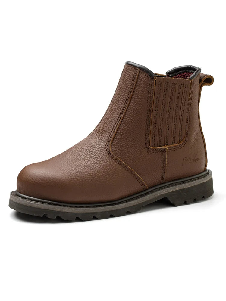 Botas de seguridad de cuero genuino para hombre. Botas protectoras indestructibles Goodyear para soldador con puntera de acero.