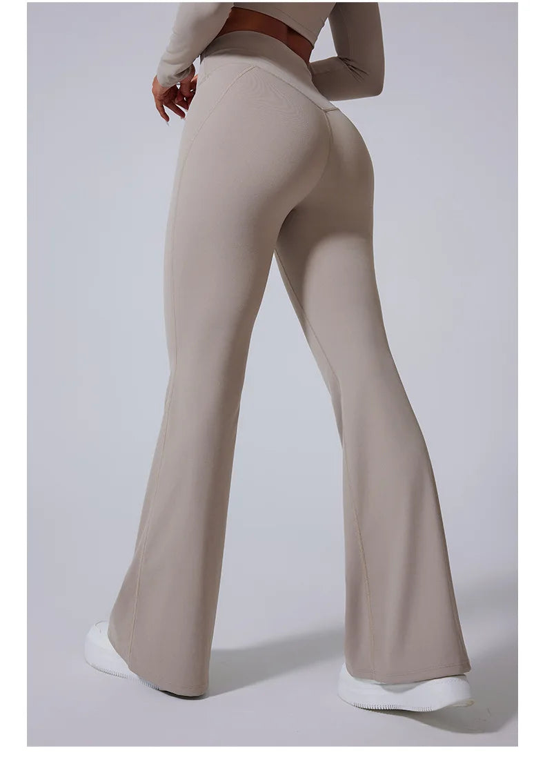 Conjunto de yoga para mujer: pantalones acampanados, ropa deportiva para gimnasio, top push-up de manga larga, estilo deportivo y sexy.