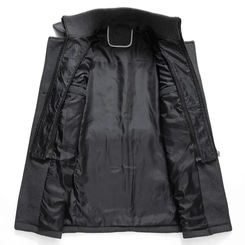 Thickening Warm Wool Coat High Quality Design Wool Coats Men's Wool Blend Winter Double Collar Wool Blend Men Solid Color