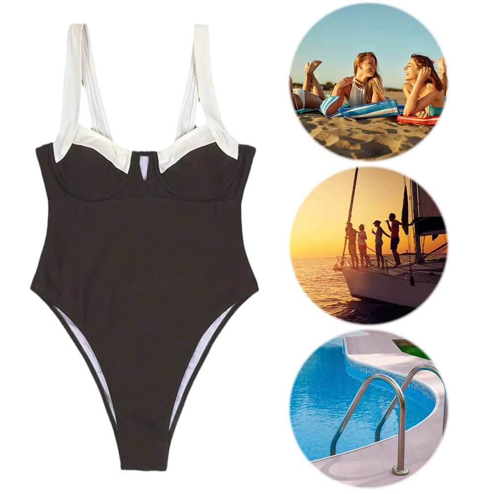 Traje de baño modesto con escote en V y control de abdomen para mujer, traje de baño adelgazante de retazos para vacaciones de verano, viajes a la playa.