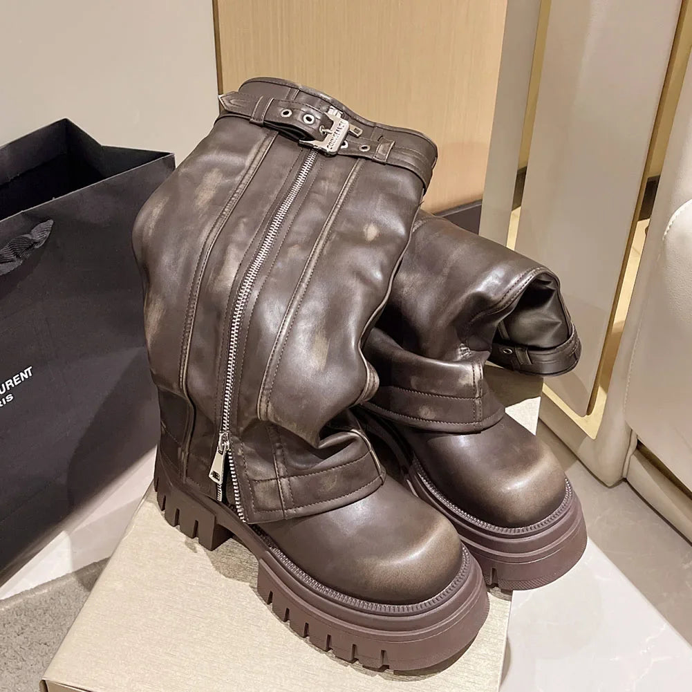 Botas de media caña para mujer de la marca Desinger Knight, con plataforma de tacón alto grueso, estilo punk, estilo motociclista, estilo gótico, para la calle.