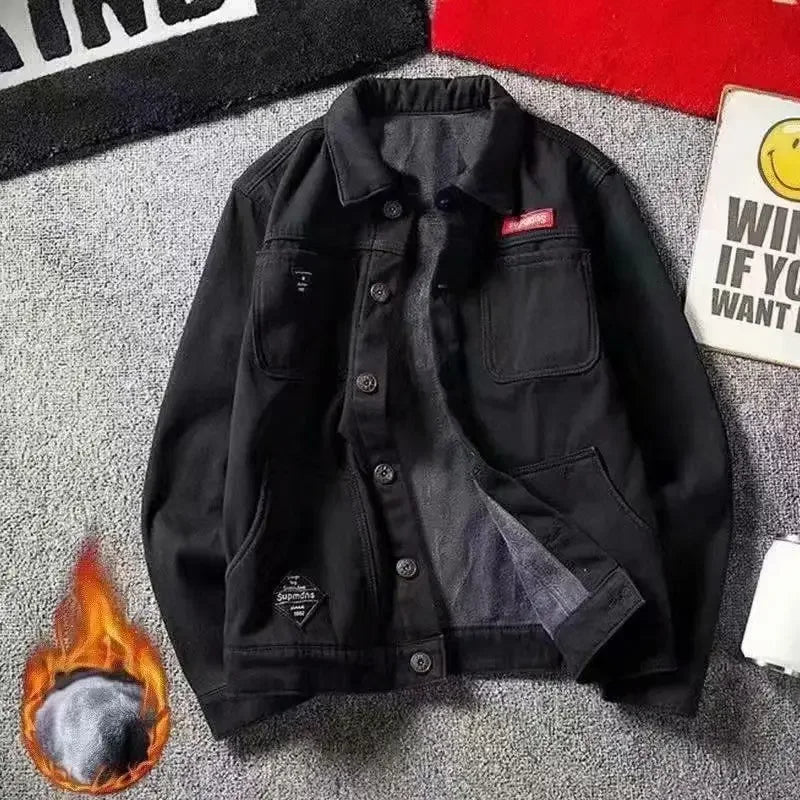 Chaqueta vaquera de invierno para hombre, moderna, con forro polar, holgada, gruesa, informal, cálida para las estaciones más frías.