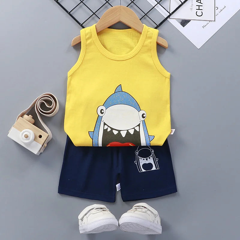 Conjuntos para niños, ropa para niños, chaleco, traje de verano para niñas, ropa para bebés, camisetas de algodón, pantalones cortos, camiseta sin mangas