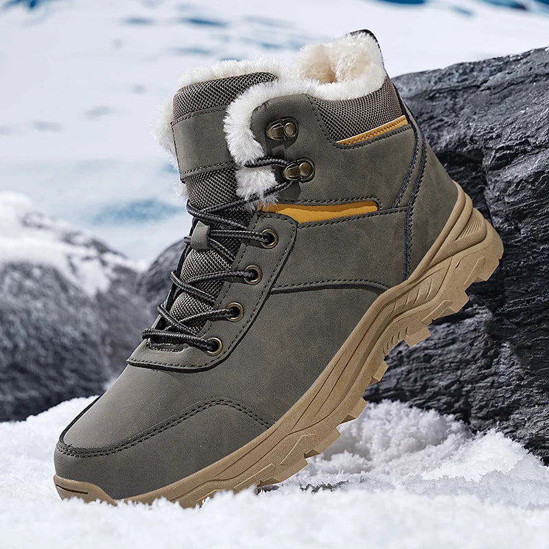 Botas de nieve para hombre, informales, de invierno, con plataforma, antideslizantes, cálidas, de piel, para combate, senderismo, motociclismo, exteriores